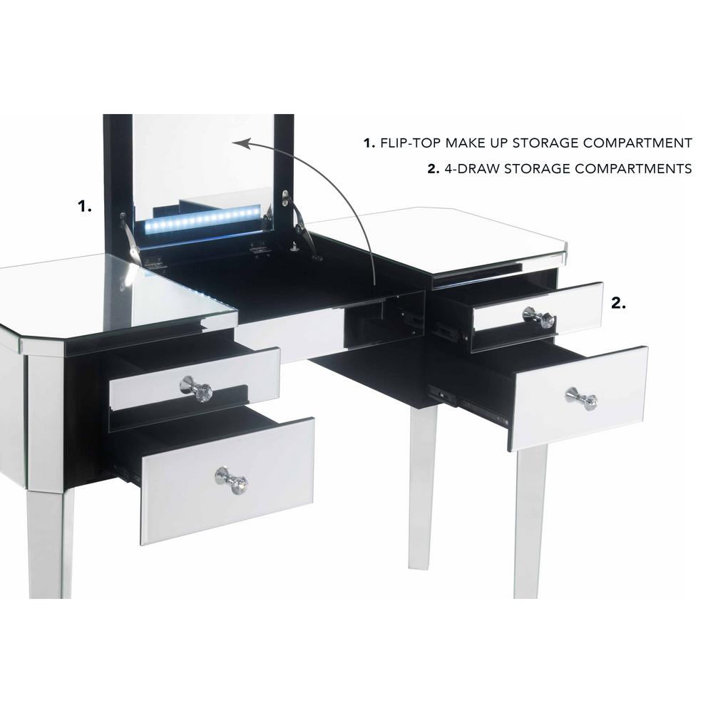 Inspired Home Virgil Mirrored Vanity Table With Led Light And 4