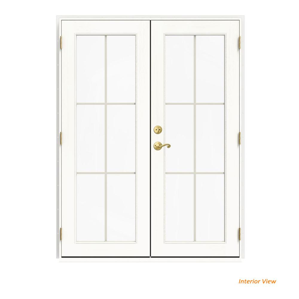 Wood French Patio Door Doors Exterior The Home Depot 60 In X 80 W 2500 White Clad Wood Left Hand