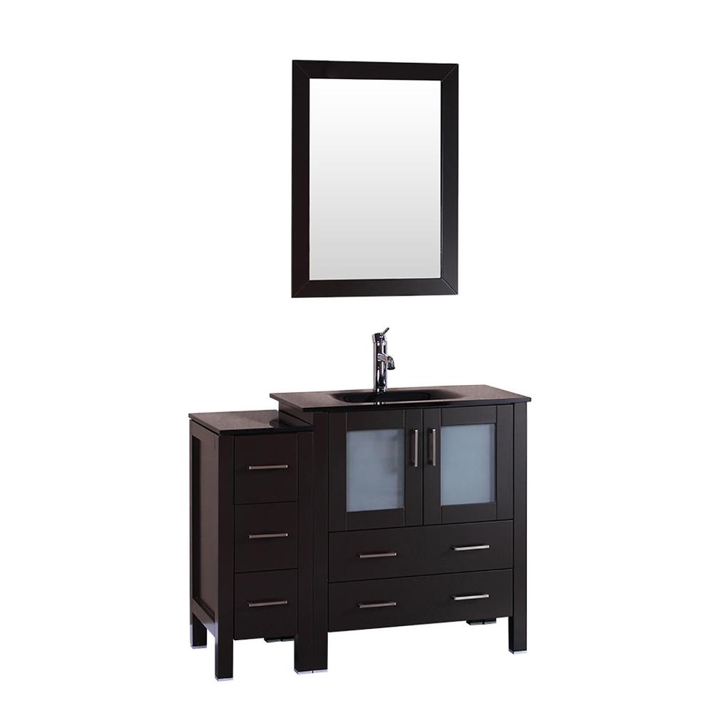 60 in. W Double Bath Vanity with Tempered Glass Vanity Top in Black