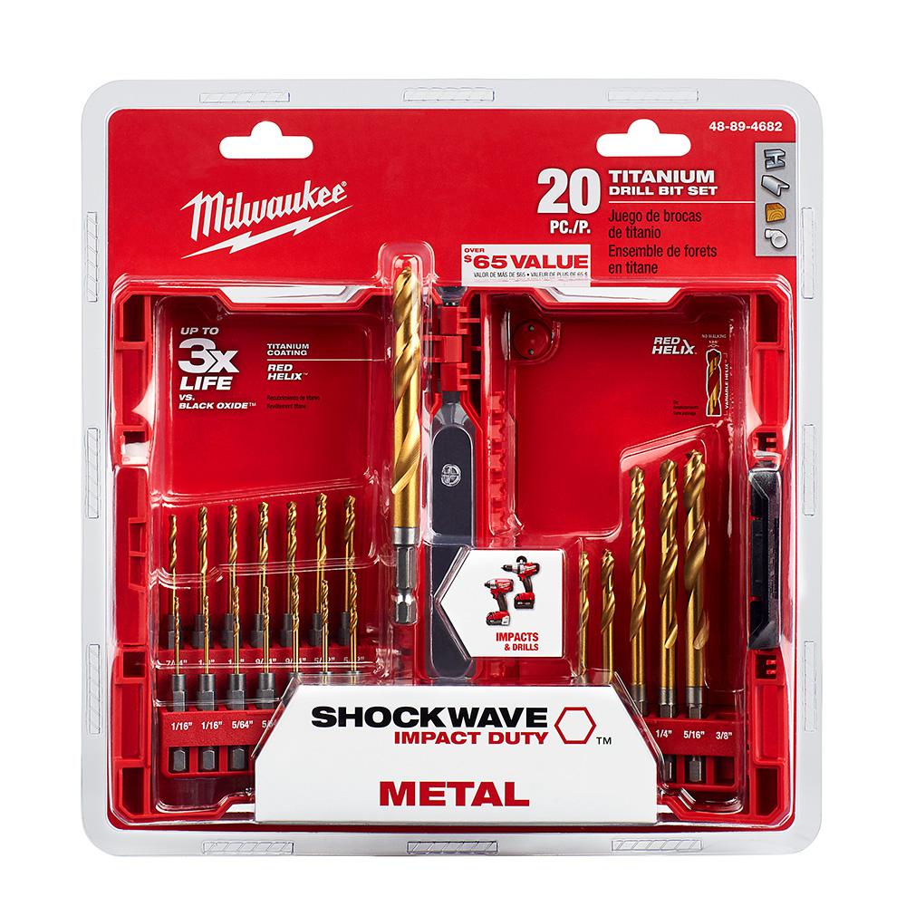 Milwaukee Titanium Helix Drill Bit Set Drills Metal Wood PVC 20 Piece