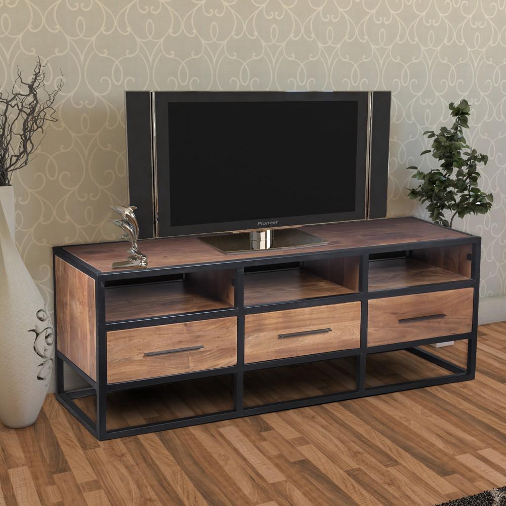 The Urban Port Brown And Black Spacious Acacia Wood Tv Console With Brown And Black Spacious Acacia Wood Tv Console With Metal Frame