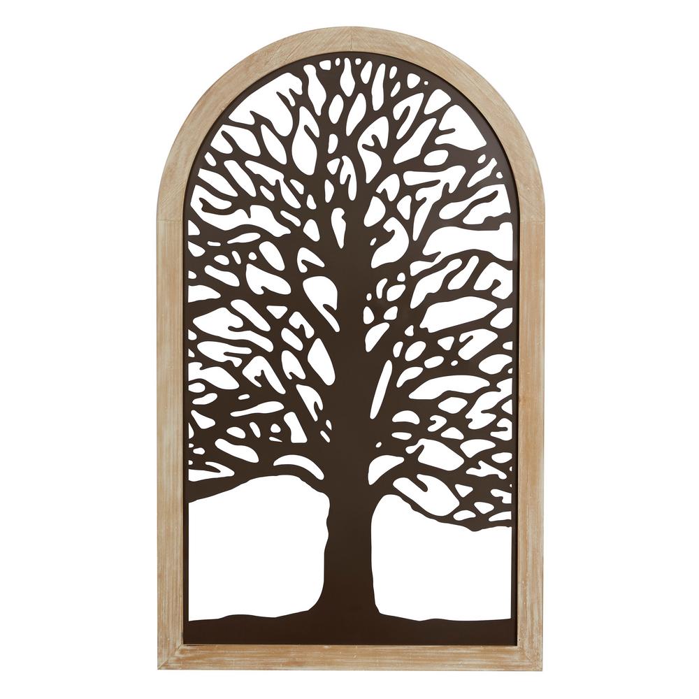 LITTON LANE Large Bronze Metal and Wood Arched Wall Decor, 24 in. x 40