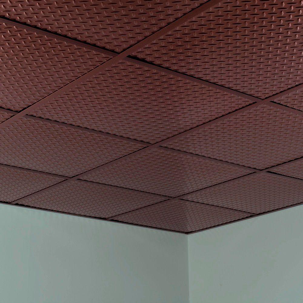 Fasade Diamond Plate 2 Ft X 2 Ft Revealed Edge Vinyl Lay In Ceiling Tile In Oil Rubbed Bronze