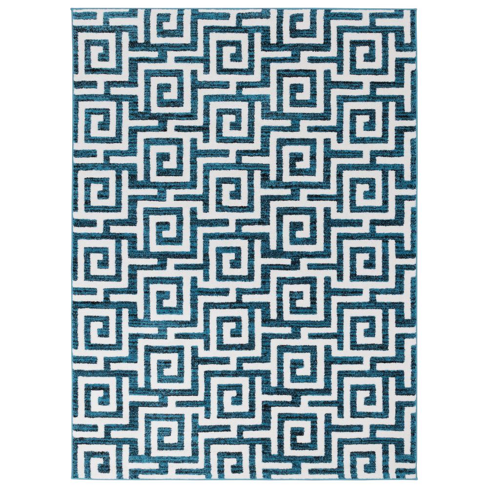 City Collection Blue Greek Key 5 Ft X 7 Indoor Area Rug