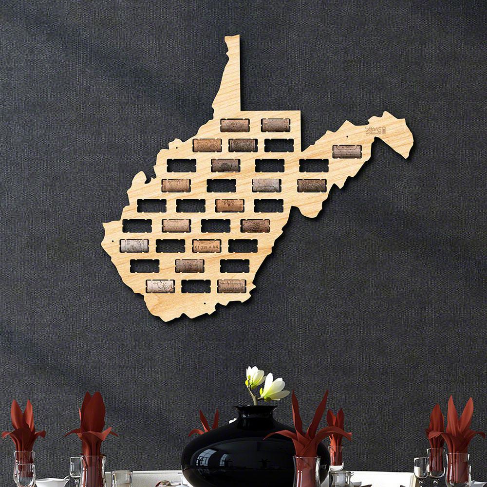 West Virginia Winery Map After 5 Workshop 21 in. x 14 in. Wooden West Virginia Wine Cork 