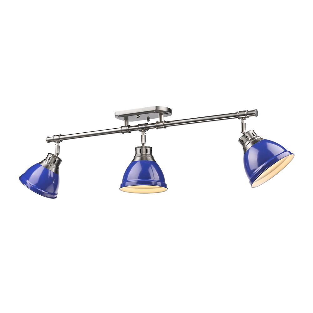 Golden Lighting Duncan 3 Light Pewter Semi Flush Mount With Blue Shade Golden Lighting Duncan 3 Light Pewter Semi Flush Mount With Blue Shade