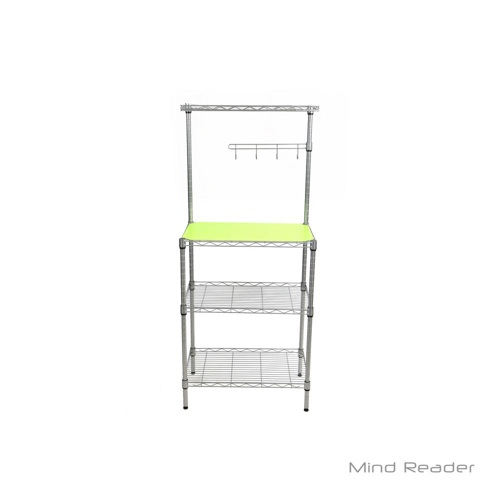 Mind Reader 3 Tier Microwave Shelf Counter Unit with Hooks, Silver