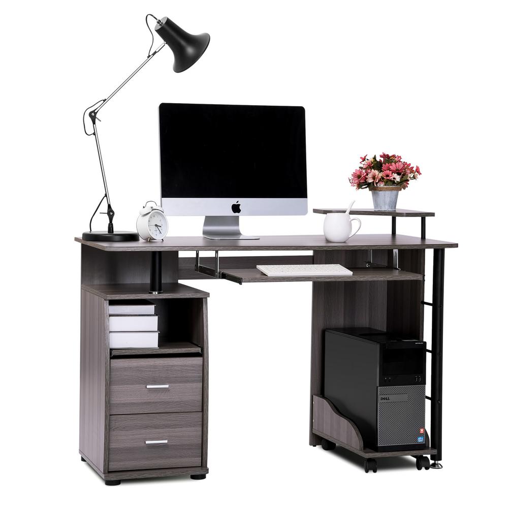Merax Grey Computer Desk With Keyboard Tray And Mobile Cpu Storage Grey Computer Desk With Keyboard Tray And Mobile Cpu Storage