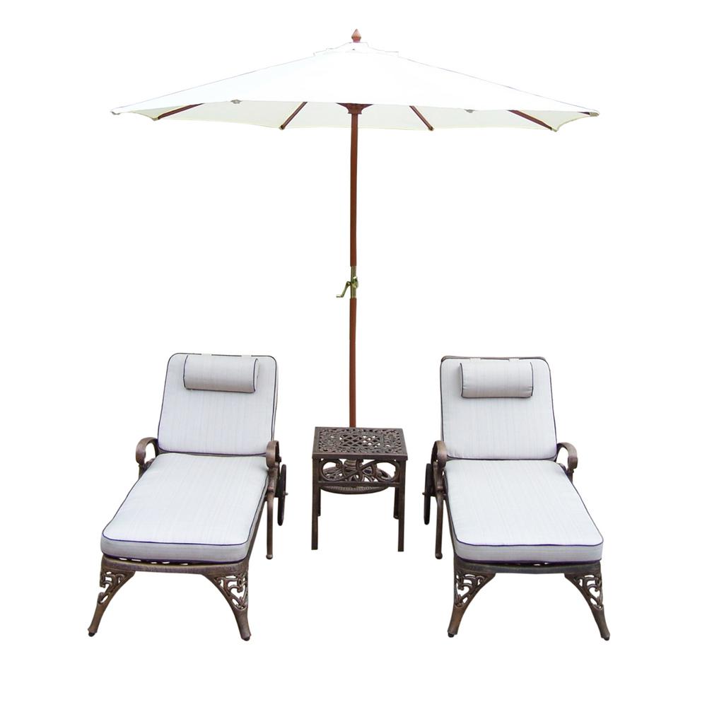 Unbranded 5 Piece Cast Aluminum Outdoor Chaise Lounge Set With Tan Cushions And White Umbrella Hd2108 2106 4001 Wt 4101 7 Ab The Home Depot