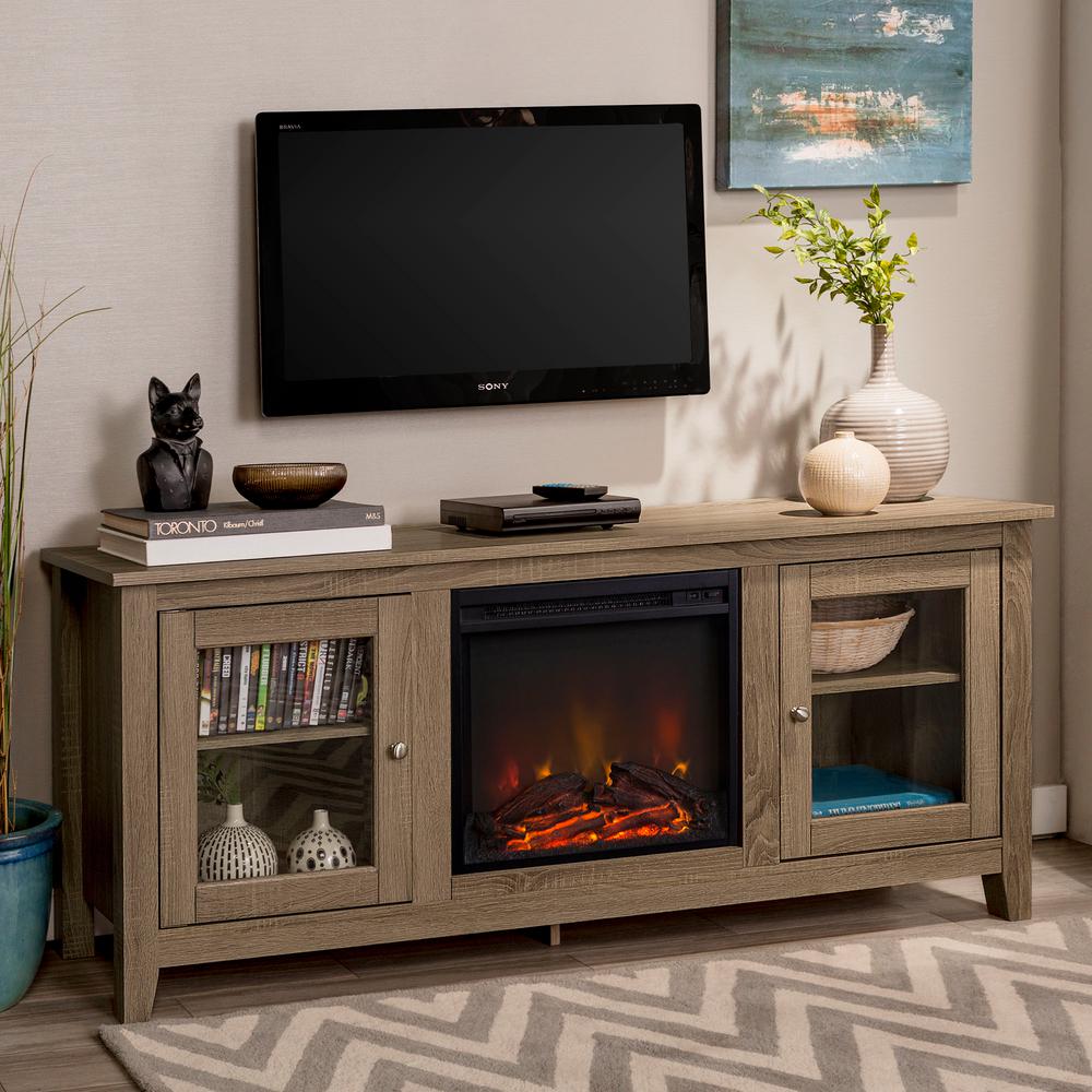 Walker Edison Furniture Company 58 In Wood Media Driftwood Tv Stand Walker Edison Furniture Company 58 In Wood Media Driftwood Tv Stand Console With Fireplace Hd58fp4dwag The Home Depot