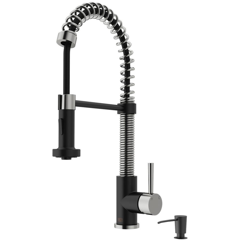 VIGO Edison Single-Handle Pull-Down Sprayer Kitchen Faucet with Soap Black Stainless Steel Kitchen Faucet With Soap Dispenser