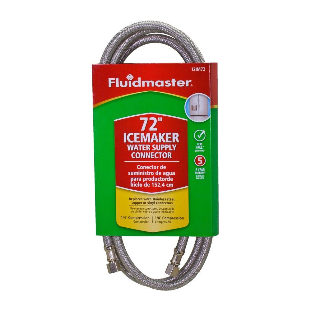 Braided Stainless Steel Length Fluidmaster 12IM72 Ice Maker Connector 72-Inch 6 Ft. 2 Pack 1//4 Compression Thread x 1//4 Compression Thread