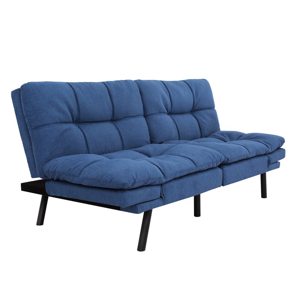 Boyel Living 34 in. Blue Cotton 3-Seater Full Sleeper Armless Sofa Bed with Tapered Legs-BC-267 ...