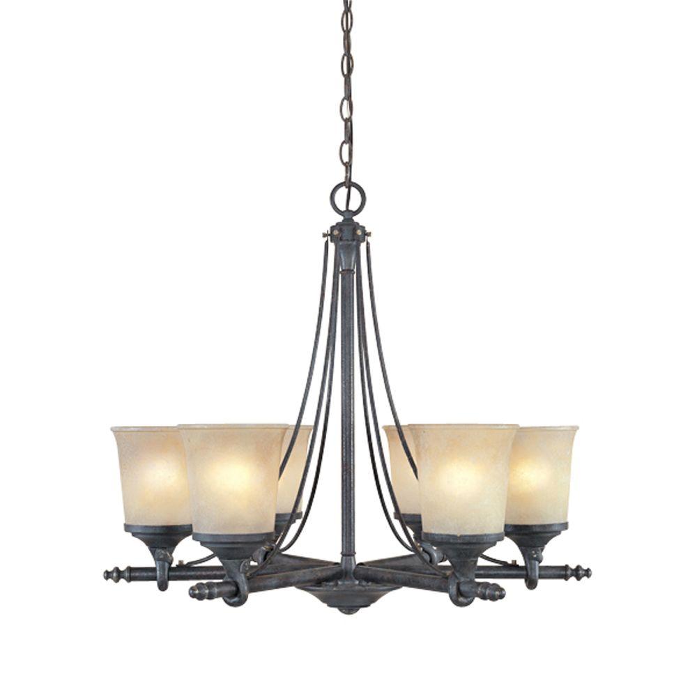 Designers Fountain Monte Carlo 6 Light Hanging Natural Iron El Paso 6 Light Weathered Saddle Hanging Chandelier