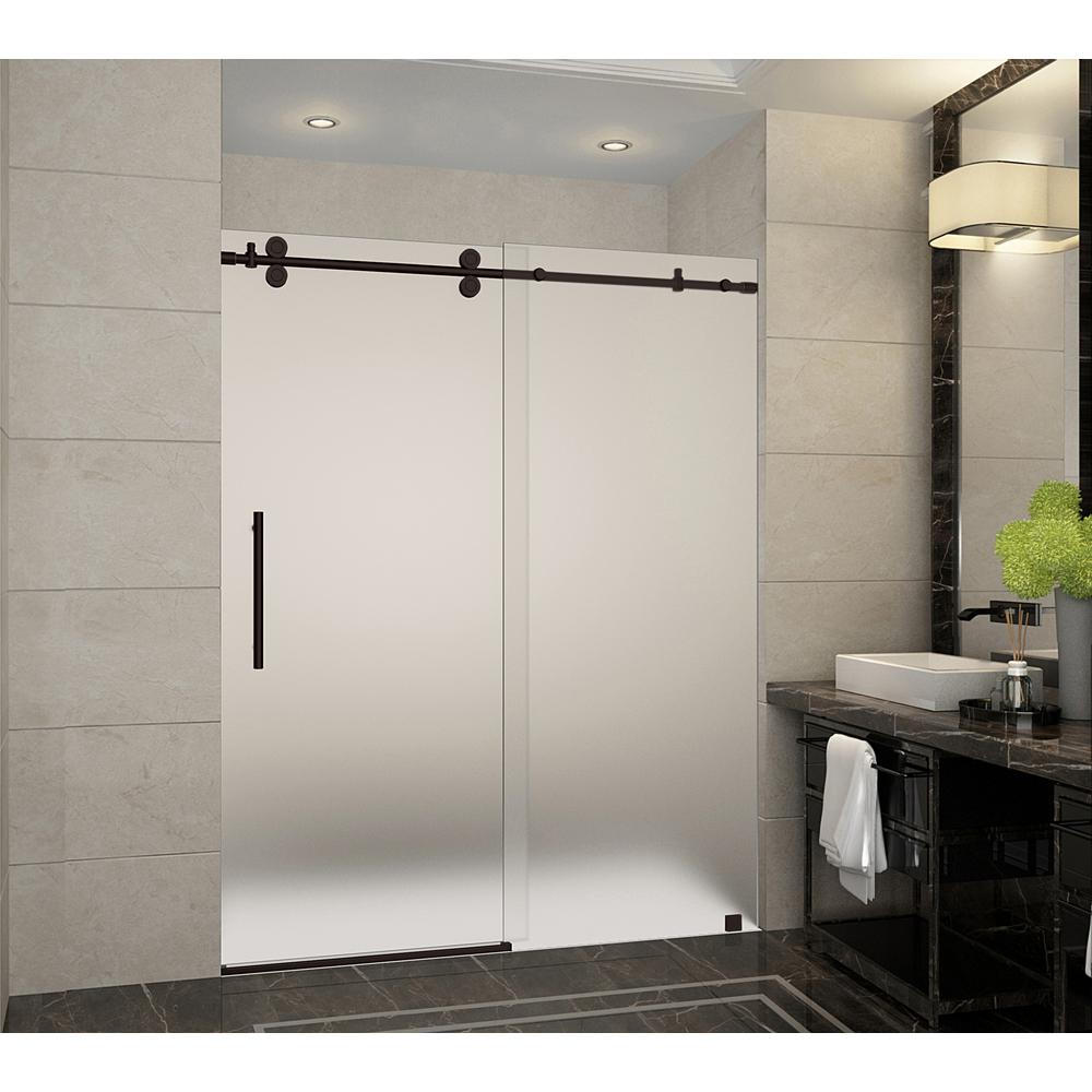 Aston Langham 56 in. - 60 in. x 75 in. Frameless Sliding Shower Door with Frosted Glass in 