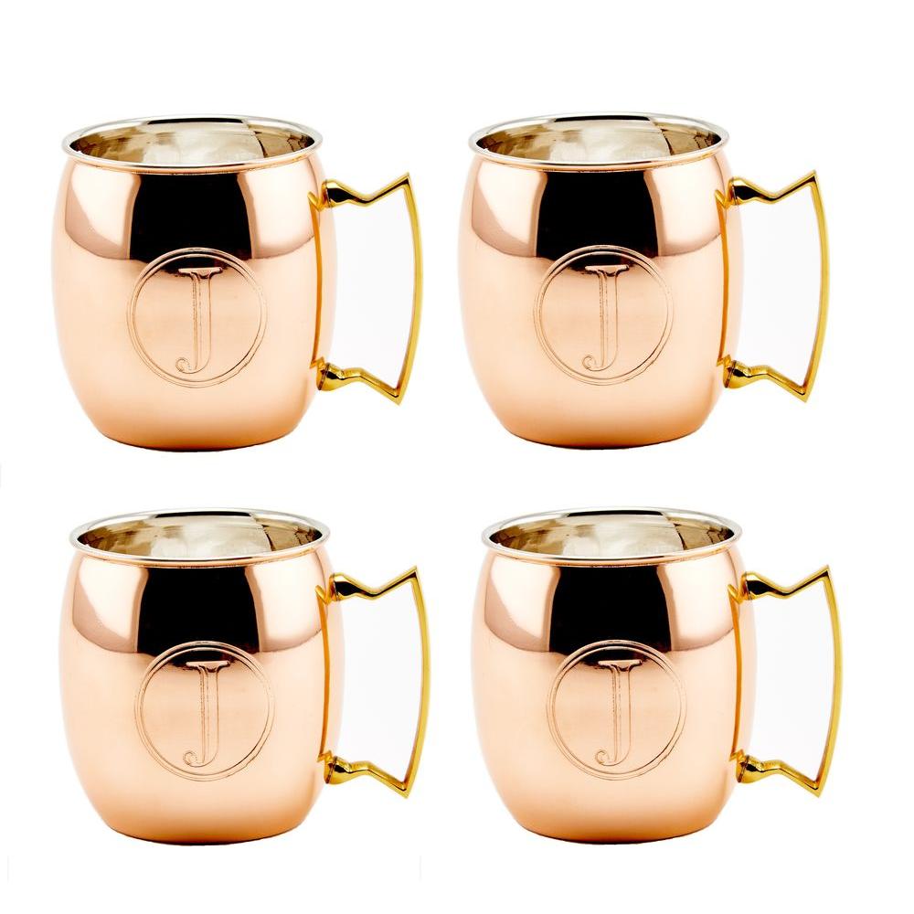 Monogrammed J Set of 4 Copper Old Dutch International Solid Moscow Mule Mug 16-Ounce