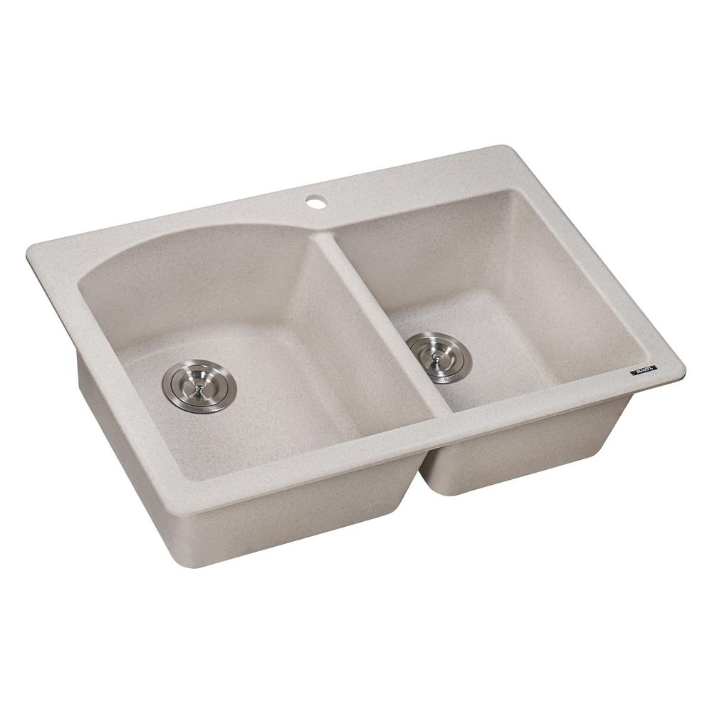 Franke Dual Mount Composite Granite 33 In 1 Hole Double Bowl Kitchen Sink In Mocha Eddb33229 1 The Home Depot Granite Kitchen Sinks Black Kitchen Sink Composite Kitchen Sinks