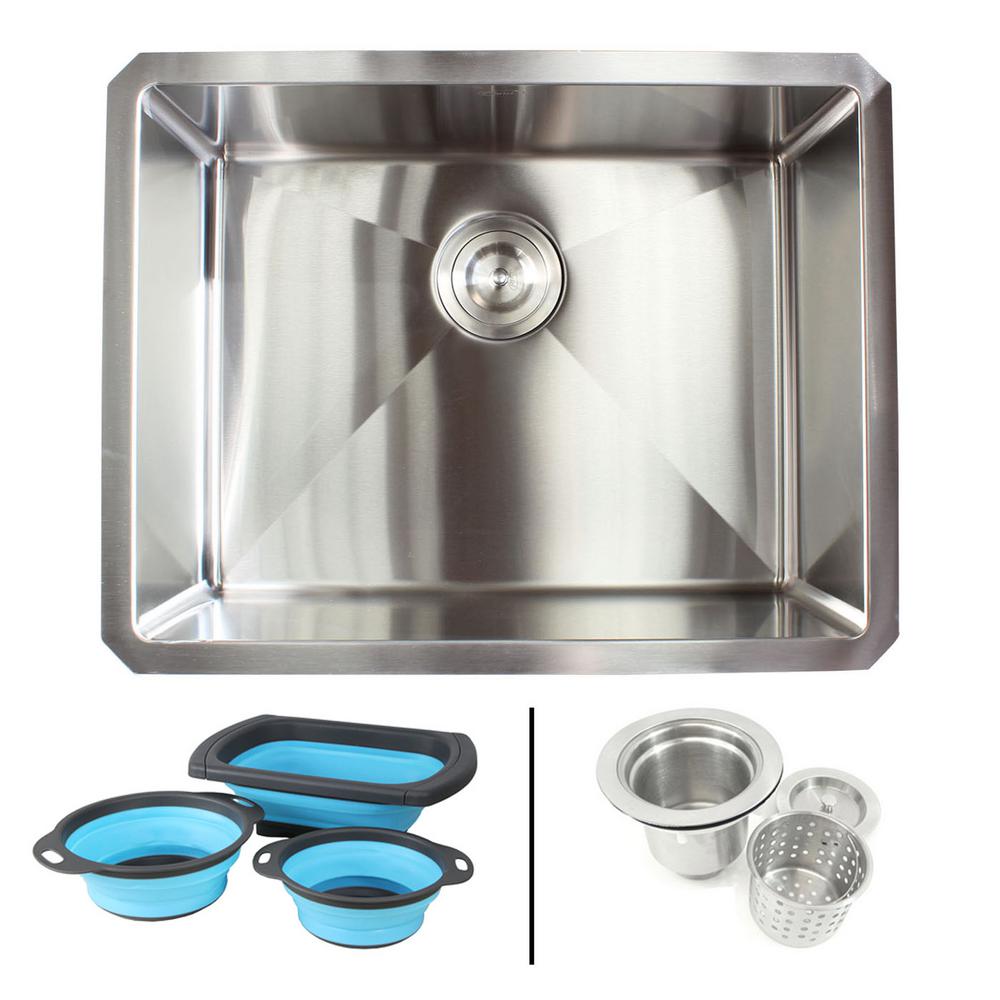 Emoderndecor Undermount 16 Gauge Stainless Steel 23 In X 18 10 Single Bowl Kitchen Sink Combo