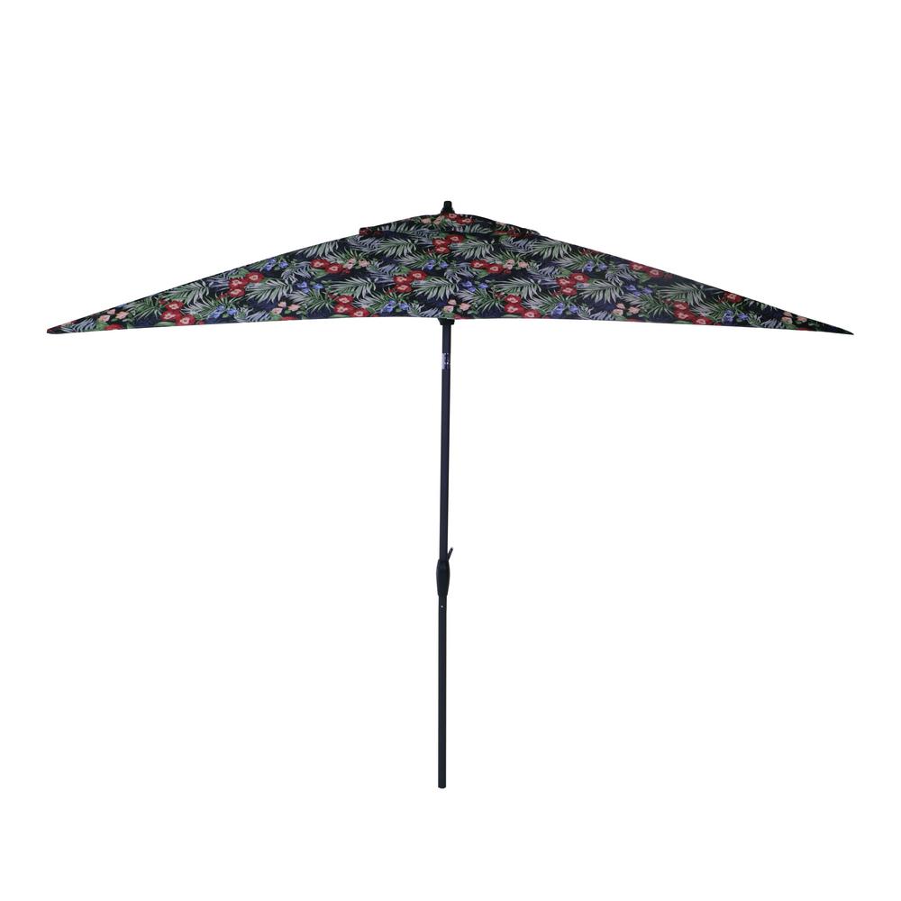 Hampton Bay 10 Ft X 6 Ft Aluminum Market Patio Umbrella In Caprice Tropical With Push Button Tilt 9106 01523900 The Home Depot