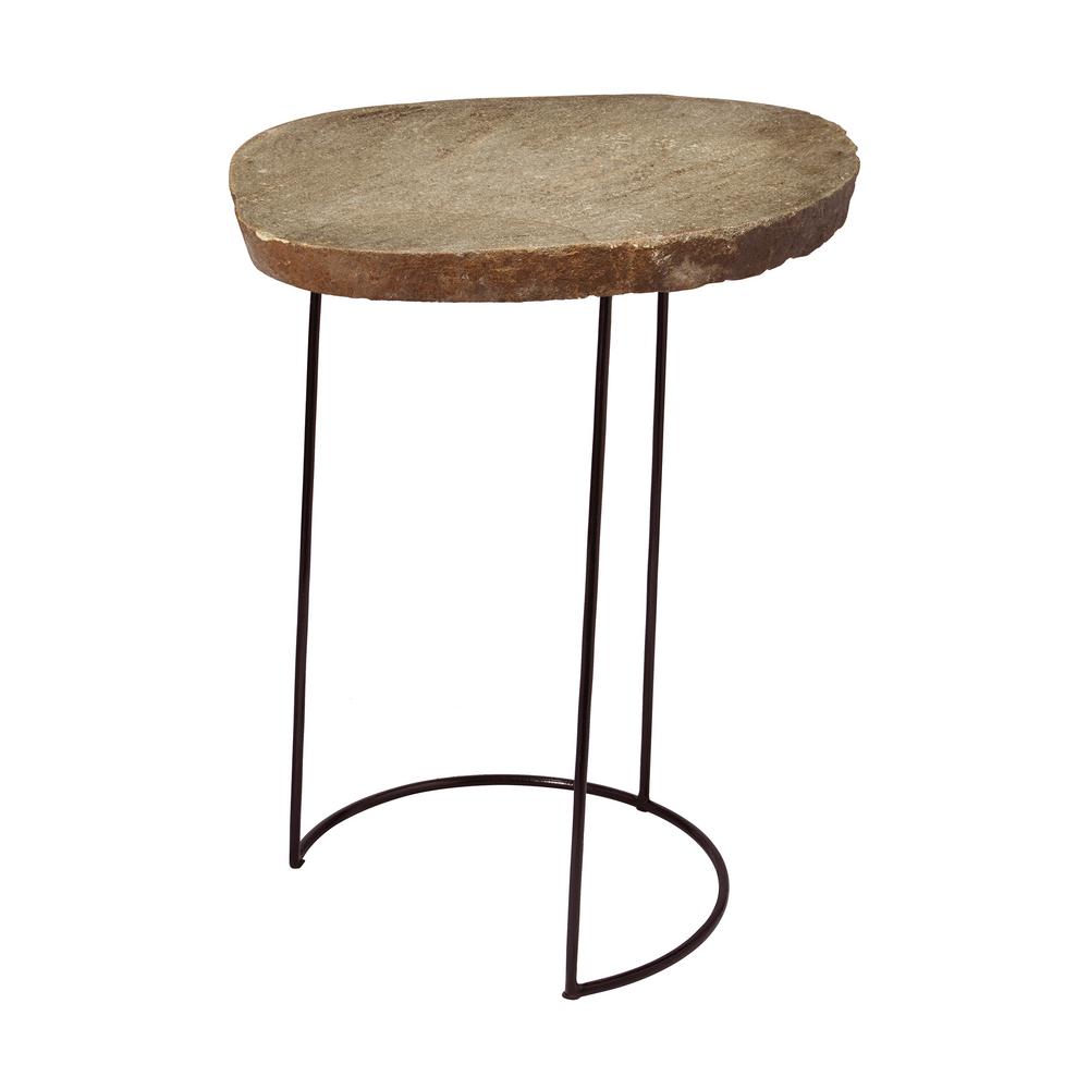 An Lighting Tall Natural Stone Slab Black Wire Frame Side Table An Lighting Tall Natural Stone Slab Black Wire Frame Side Table