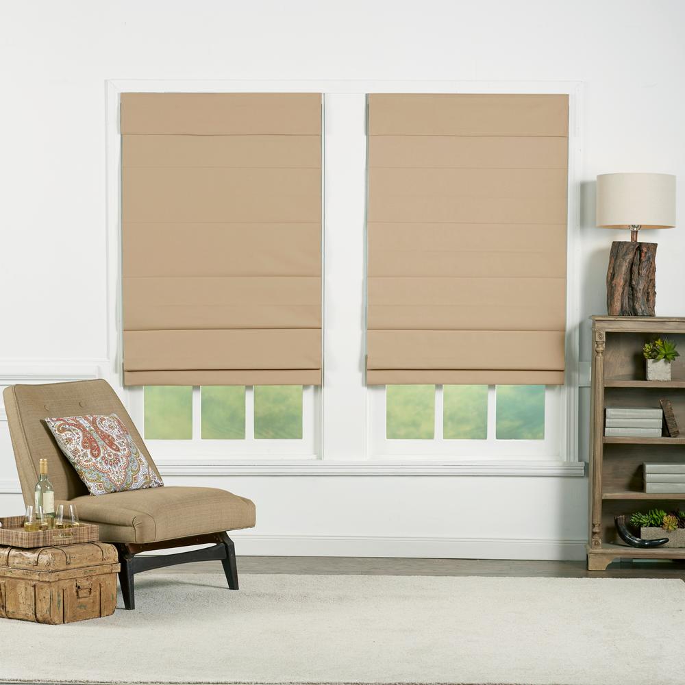 Retractable Window Shades Home Depot Perfect Lift Window Treatment Khaki Insulating Cordless Cotton Roman