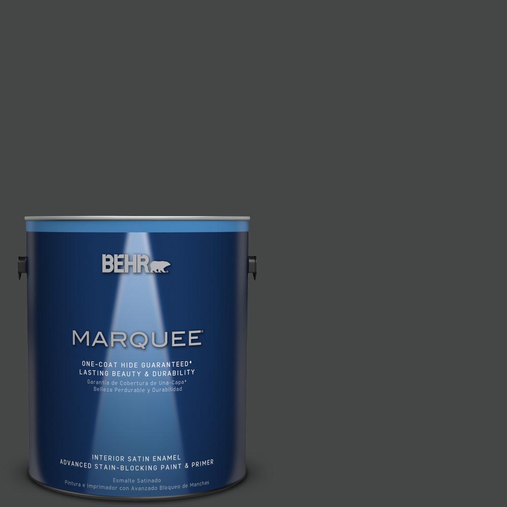BEHR 1 gal. HDCMD04 Totally Black Satin Enamel Alkyd Interior