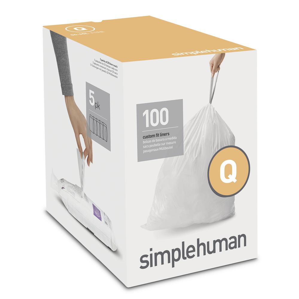 simplehuman 13.2-17.2 Gal. Custom Fit Trash Can Liner Code Q (100-Count ...