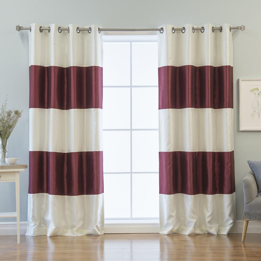 Best Home Fashion 84 In L Ivory And Burgundy Faux Silk Striped