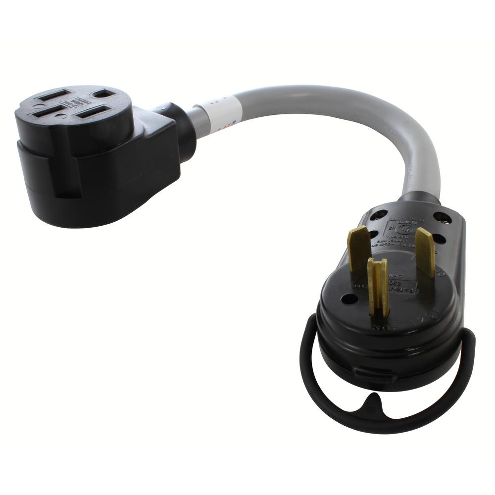 AC WORKS 1.5 ft. 10/3 EVSE Charging Adapter RV TT-30P 30 Amp Plug to 50 ...