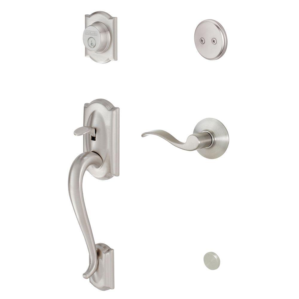Schlage Camelot Satin Nickel Accent Right Handed Lever Dummy Door