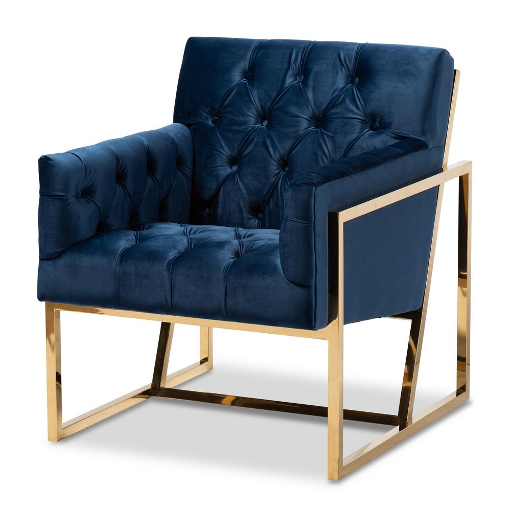 Baxton Studio Milano Navy Velvet Lounge Chair-151-9263-HD - The Home Depot