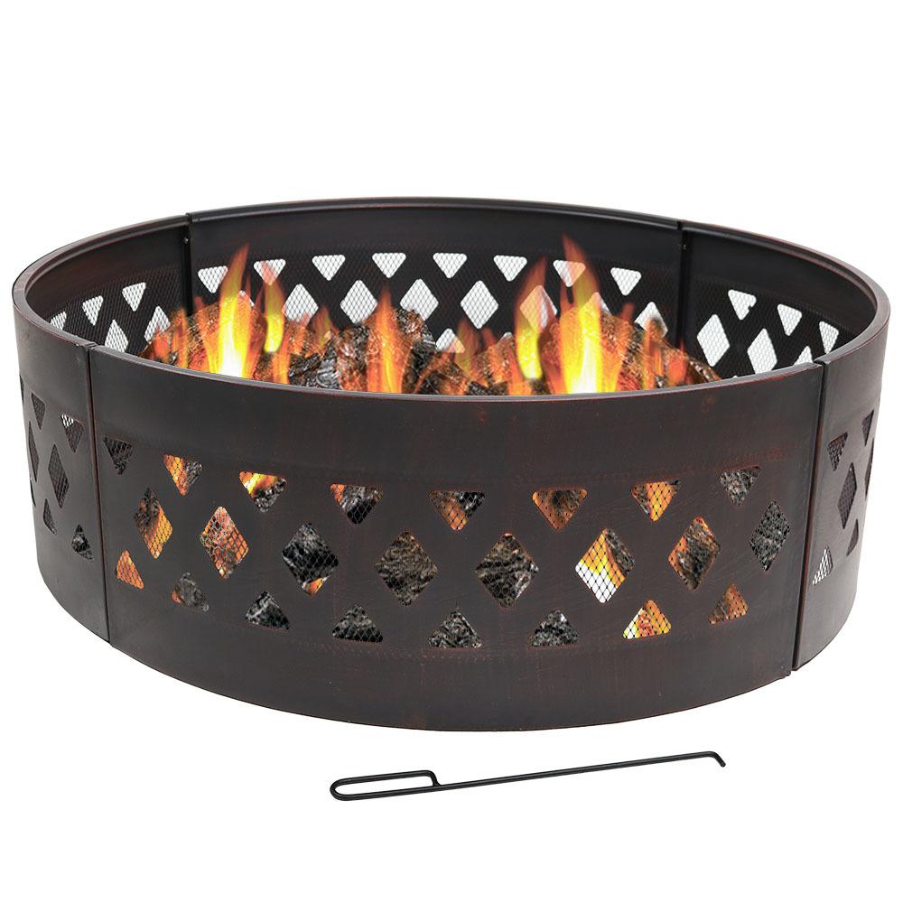 Sunnydaze Decor 36 In Dia Round Steel Crossweave Wood Burning Campfire Ring Kf Ccr36 The Home Depot