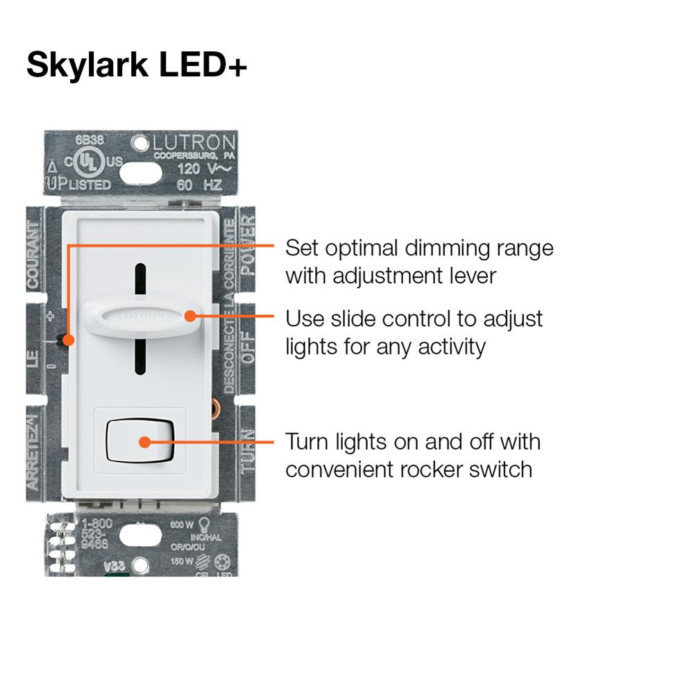 Lutron Skylark Led Dimmer Switch For Dimmable Led Halogen And Incandescent Bulbs Single Pole Or 3 Way Ivory