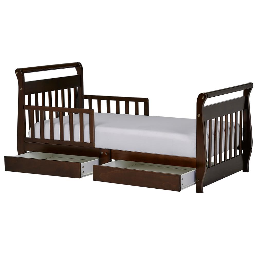 Dream On Me Espresso Toddler Adjustable Sleigh Bed With Storage