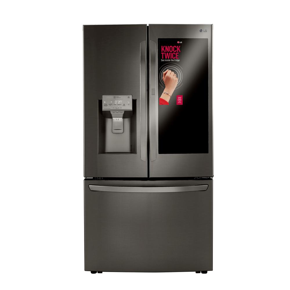 Lg Electronics 23 3 Cu Ft French Door Refrigerator With Instaview Dual And Craft Ice In Printproof Black Stainless Counter Depth Lrfvc2406d The Home Depot