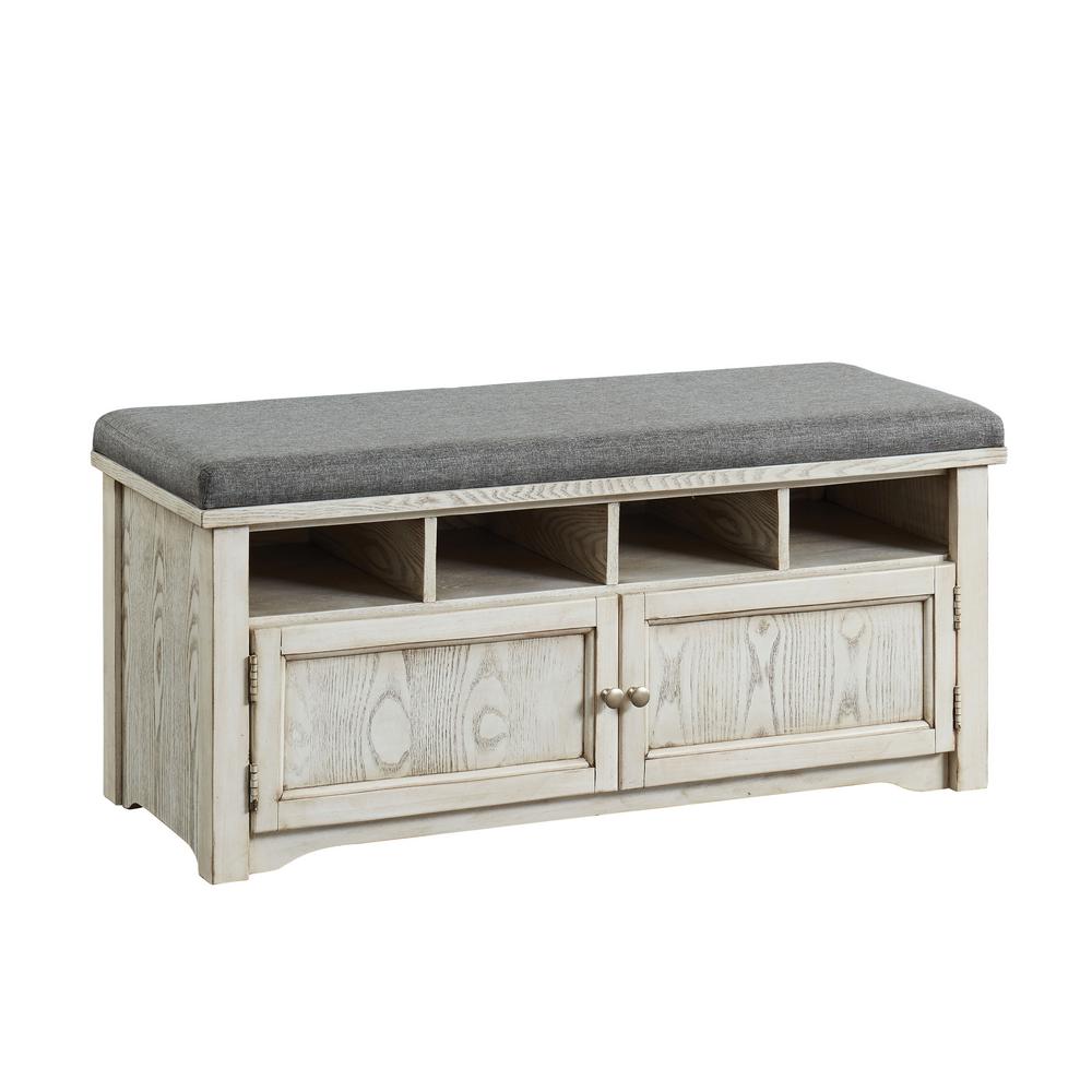 Furniture Of America Janis Weathered White 4 Shelf Shoe Rack Bench Idf Ac308wh The Home Depot