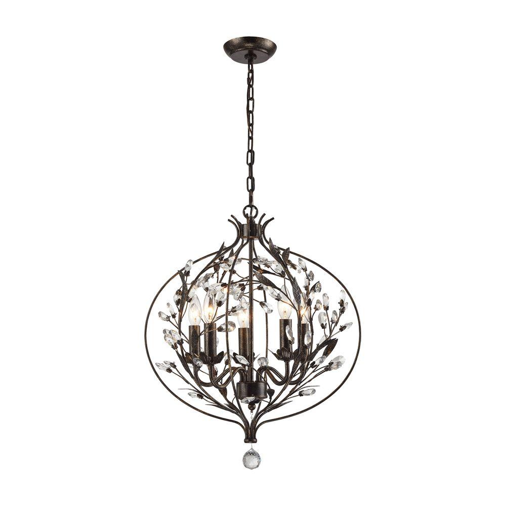 Titan Lighting Renaissance 5Light Weathered Zinc Chandelier With Metal And Crystal ShadeTN