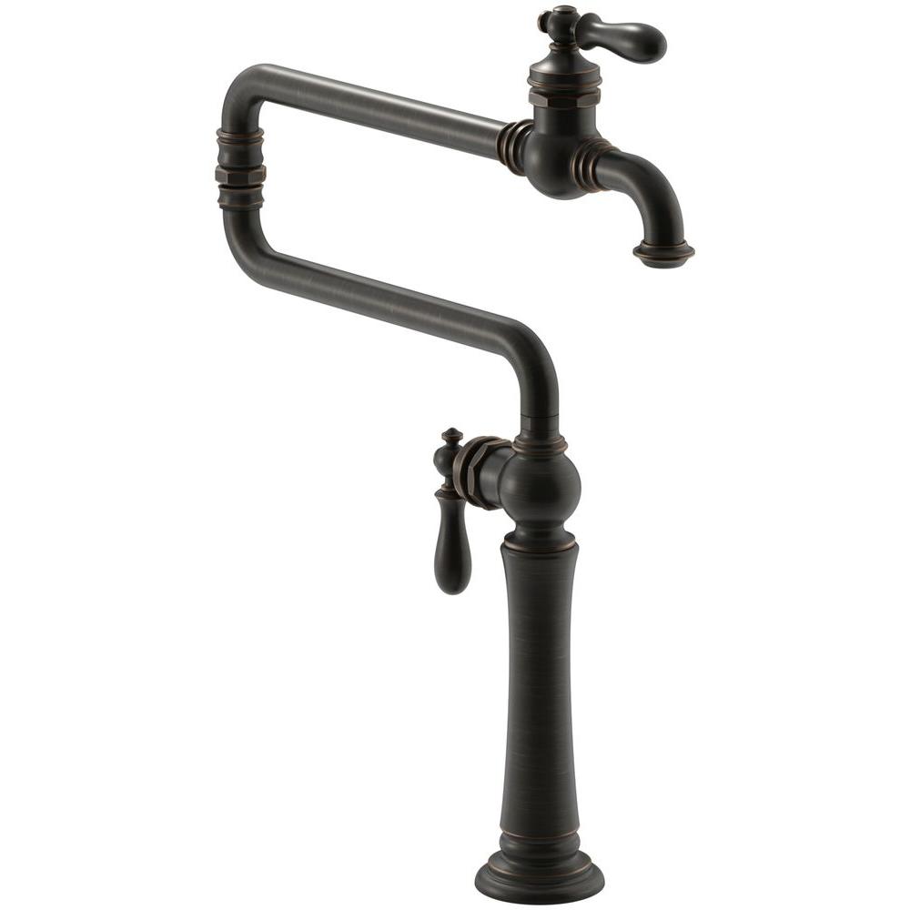 Bronze Pot Fillers Kitchen Faucets The Home Depot Artifacts 2 Handle Deck Mounted Potfiller In Oil Rubbed Bronze