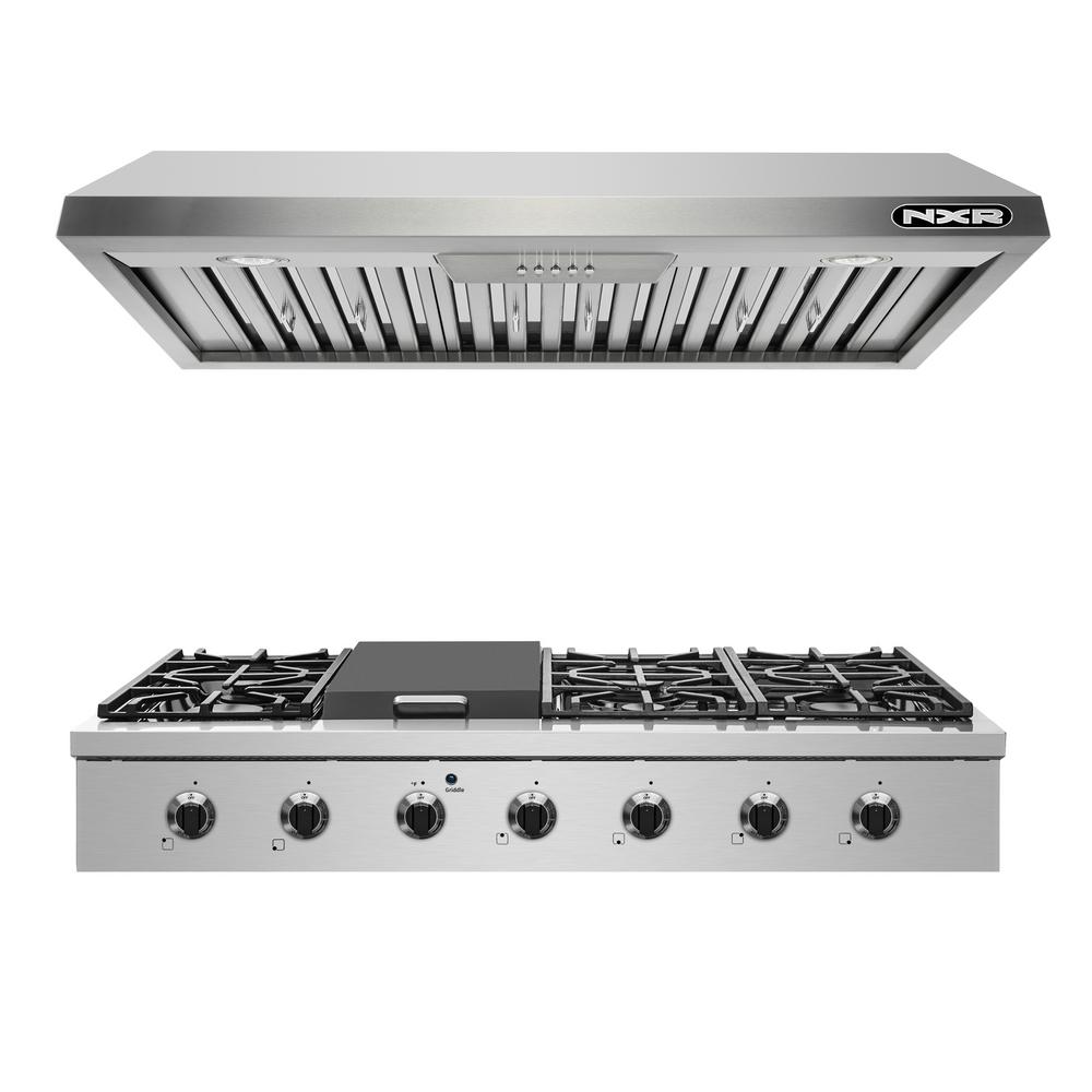 NXR 48 in. Professional Style Gas Cooktop with 6 Burners a Griddle