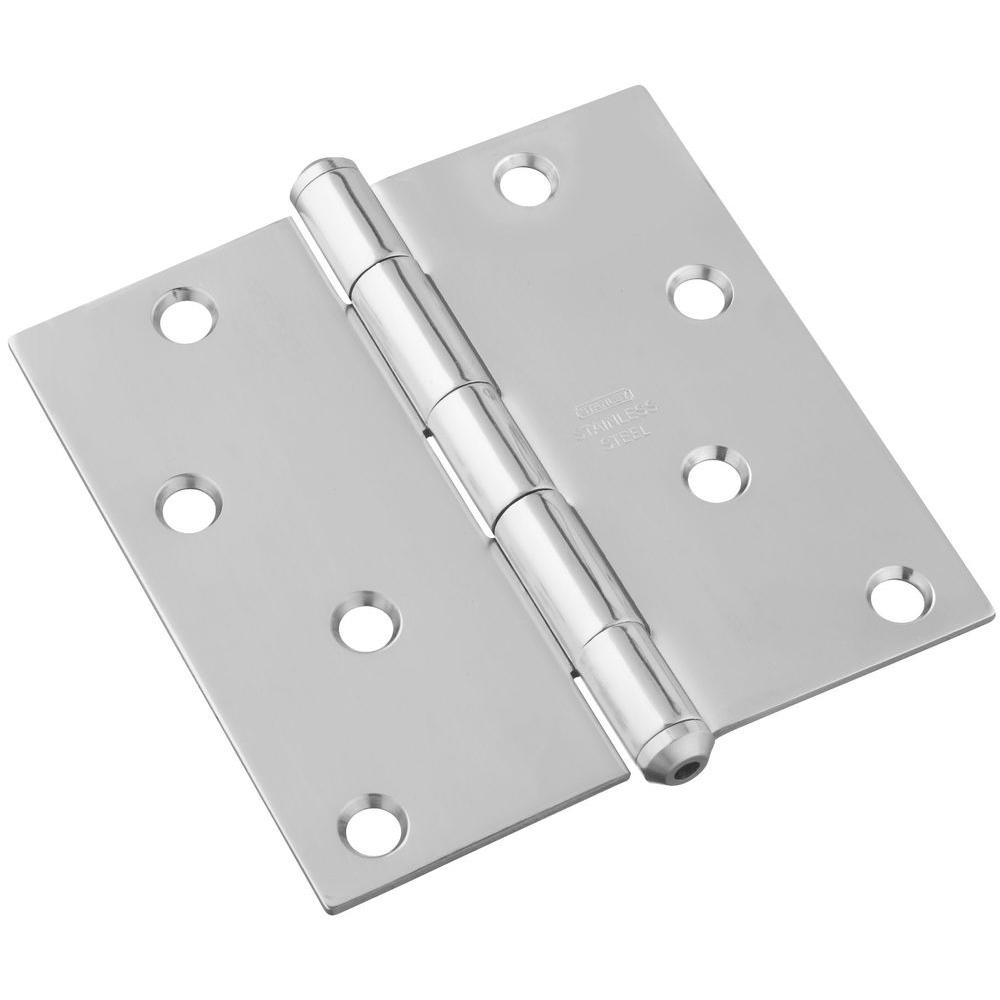 Stanley-National Hardware 4 in. x 4 in. Stainless Steel Square Corner Stainless Steel Door Hinges Home Depot