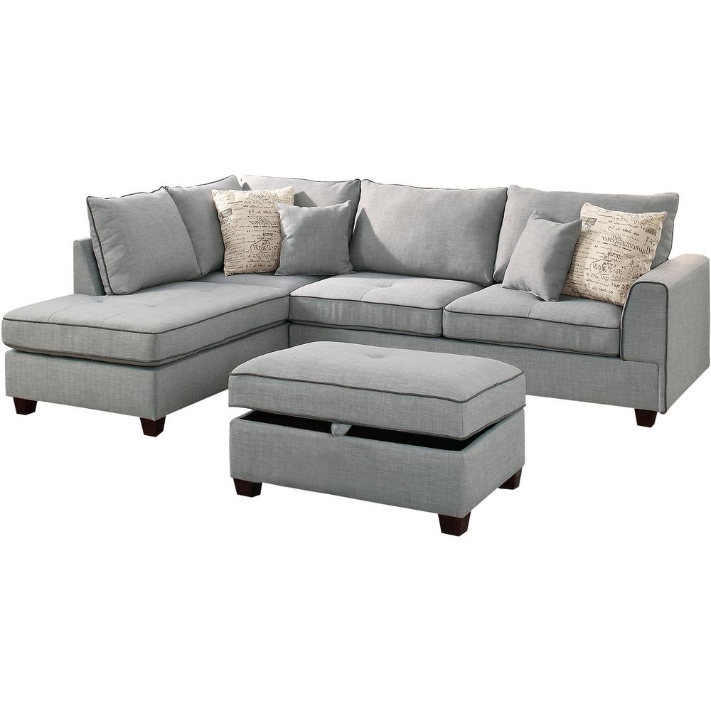 Worldwide Siena 3piece Sectional Sofa in Light Gray with