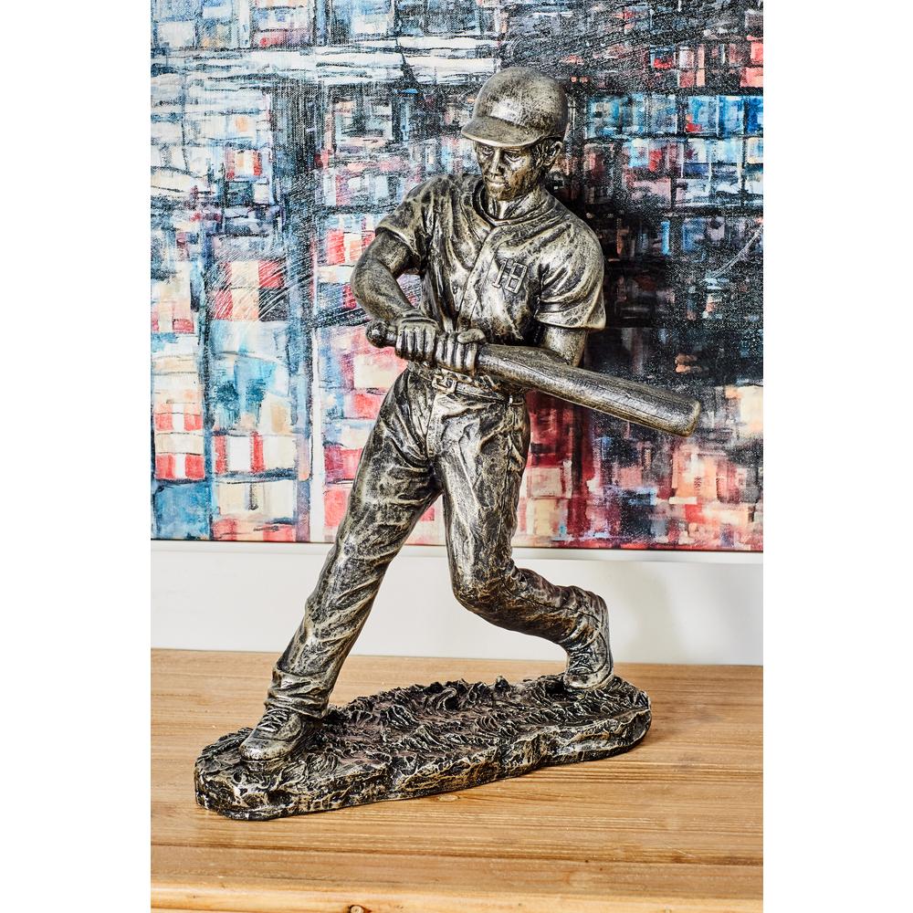 Baseball Player in Hitting Position Polystone Sculpture in Silver