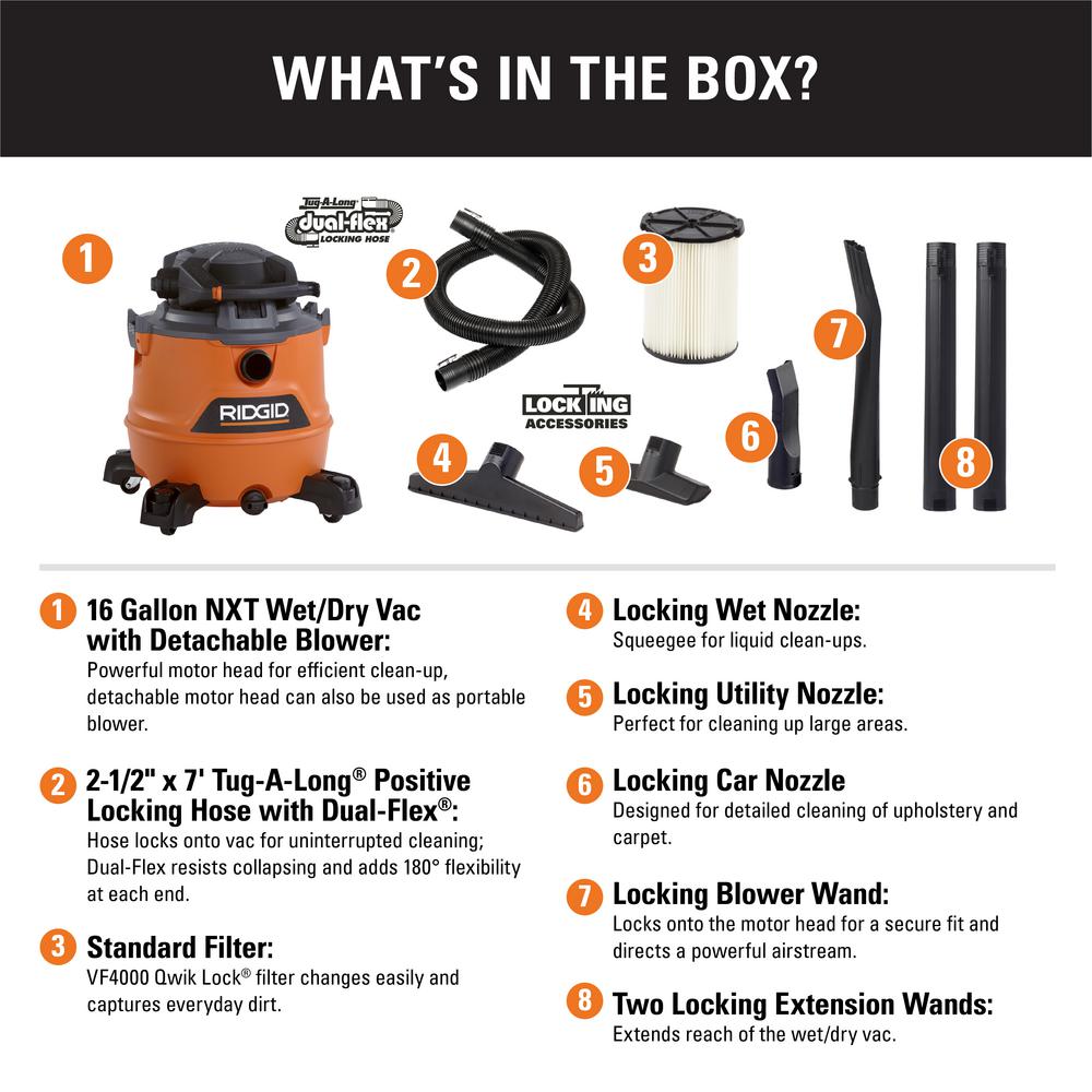 16 Gal. 6.5-Peak HP NXT Wet/Dry Shop Vacuum with Detachable Blower, Filter, Hose and Accessories
