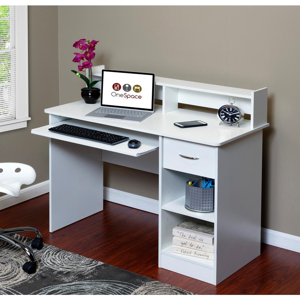 Onespace Essential White Computer Desk Hutch With Pull Out White Computer Desk Hutch With Pull Out