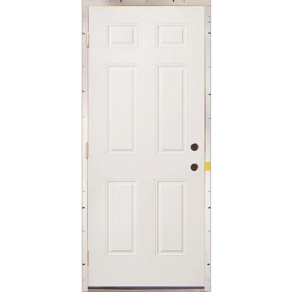 MMI Door 30 in. x 80 in. 6-Panel Replacement Primed White Steel Prehung