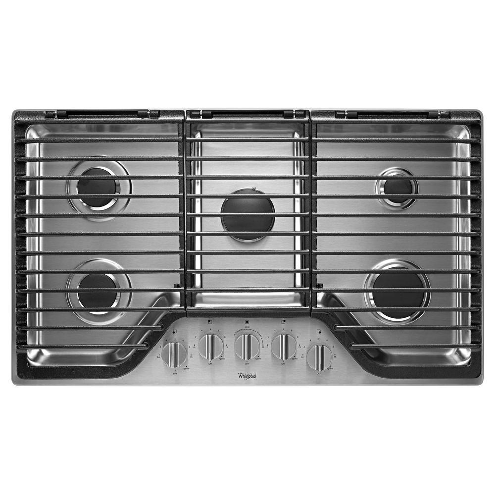 Whirlpool 36 in. Gas Cooktop in Stainless Steel with 5 Burners