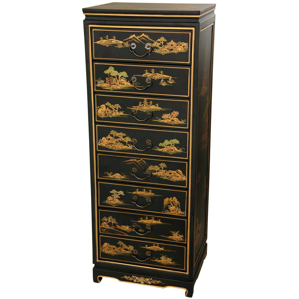 42 Or Greater 0 Cabinet Office Storage Cabinets Home Oriental Furniture Black Lacquer Landscape Eight Drawer Cabinet