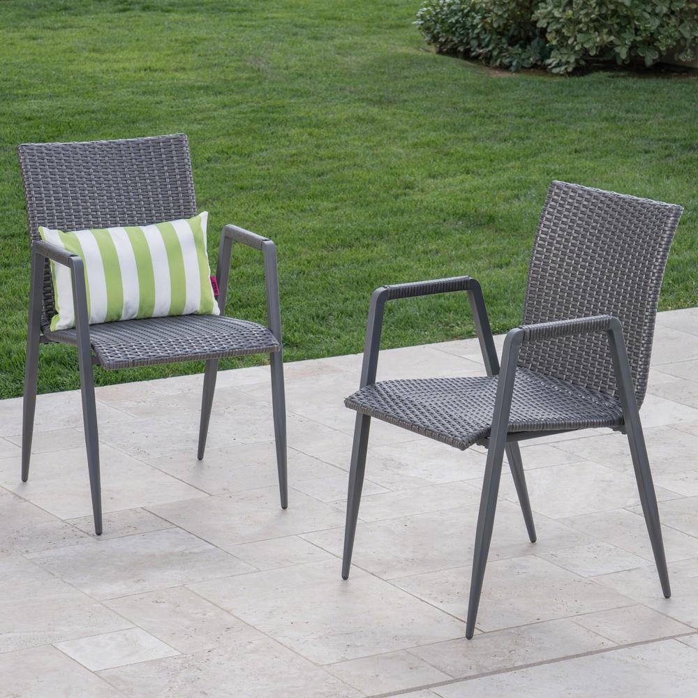 Noble House Ailani Grey Stationary Wicker Outdoor Dining Chair (2-Pack