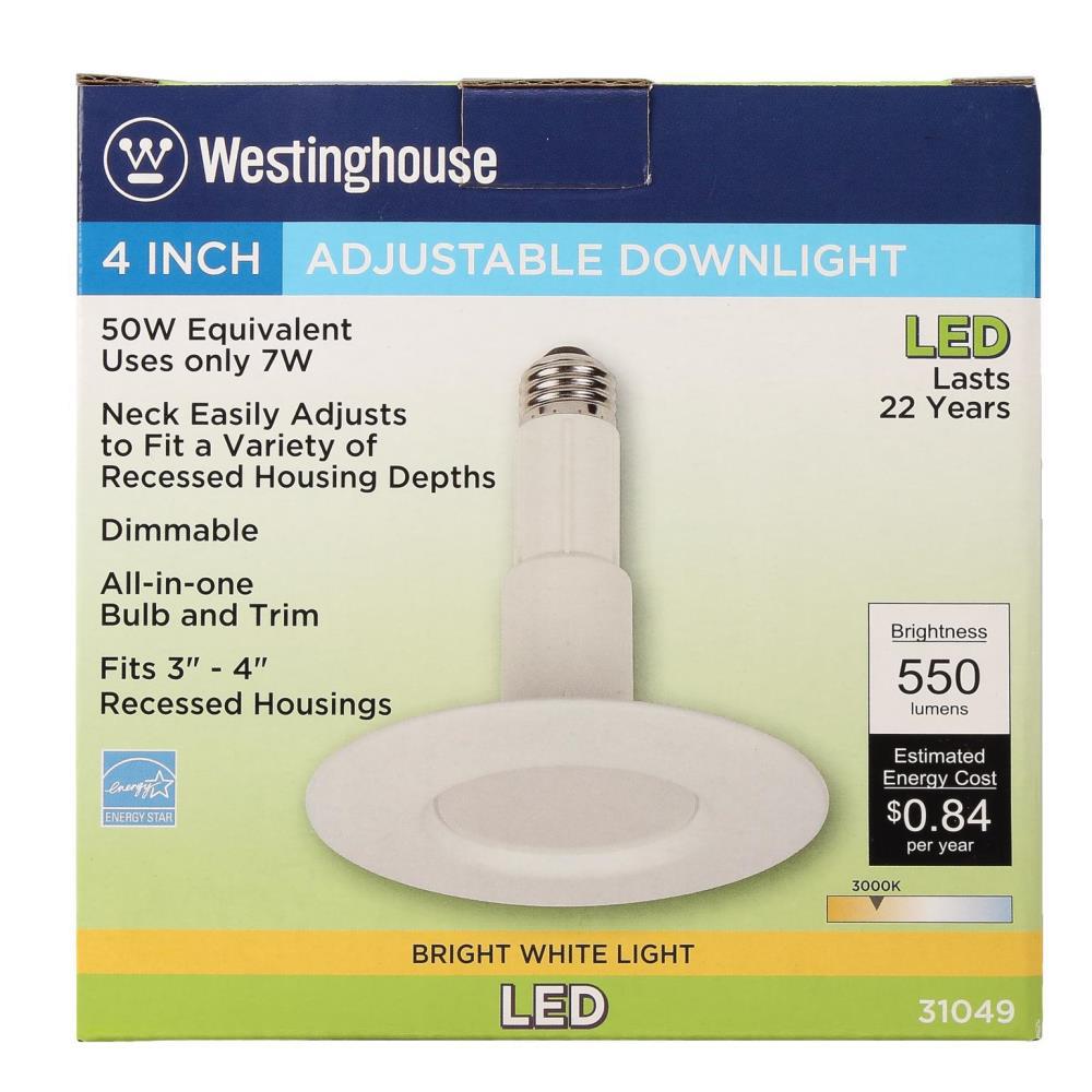 Westinghouse 31049 7 Watt 4in White Integrated LED Recessed Trim 3000K Bulb