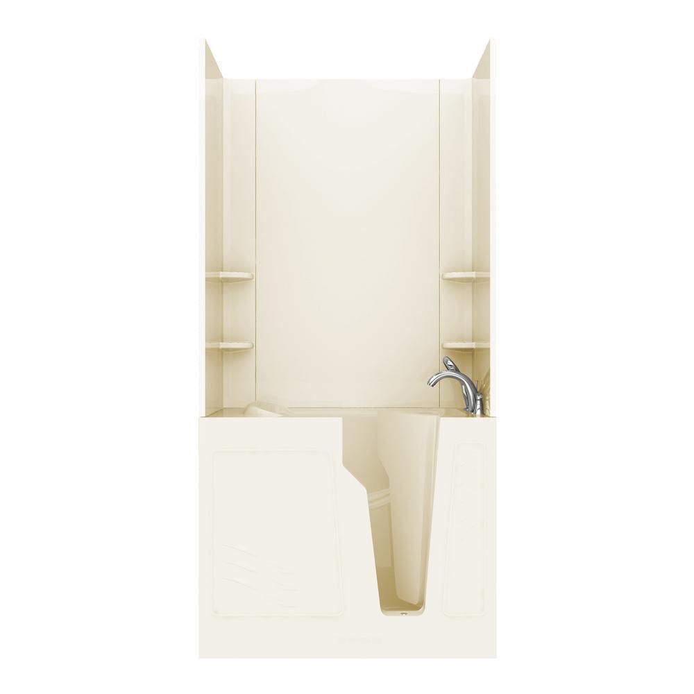 Universal Tubs Rampart 3.9 ft. Walk-in Whirlpool Bathtub with Flat Easy Up Adhesive Wall Surround in Biscuit For Sale